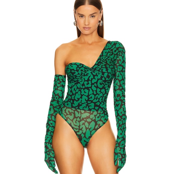 Revolve x Michael Costello Green Leopard Print Bodysuit with Gloves - Picture 2 of 5